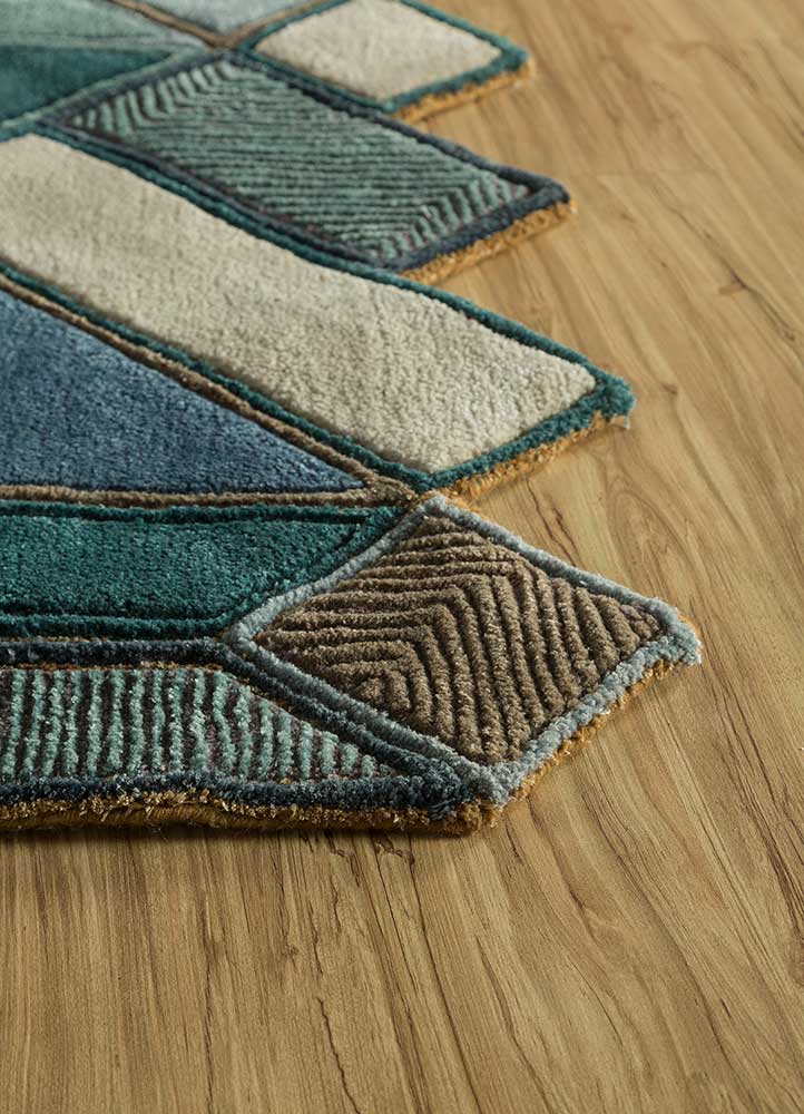archetype blue wool and viscose hand tufted Rug - Corner