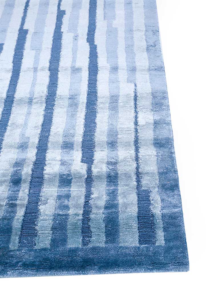 geode blue bamboo silk hand knotted Rug - Corner
