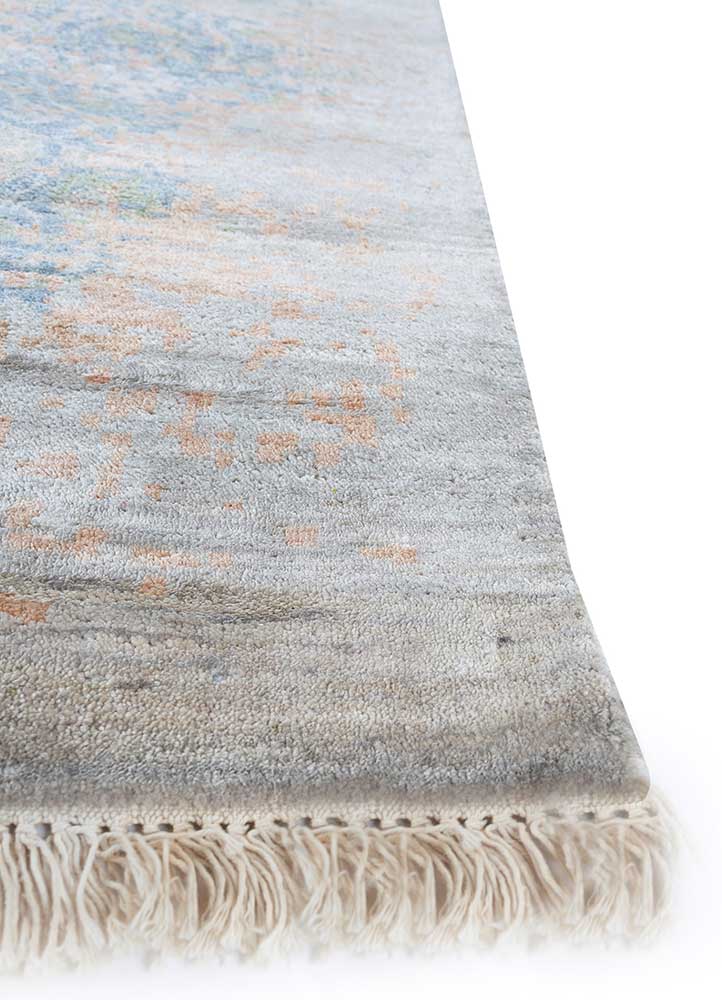 far east grey and black silk hand knotted Rug - Corner