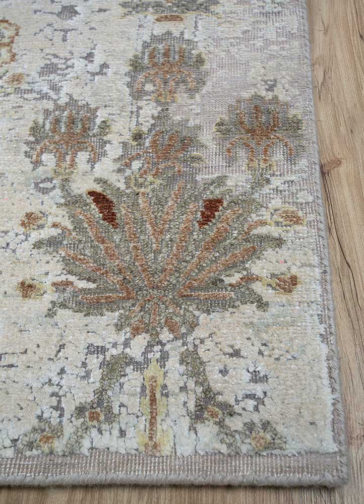 wisteria ivory wool and silk hand knotted Rug - Corner