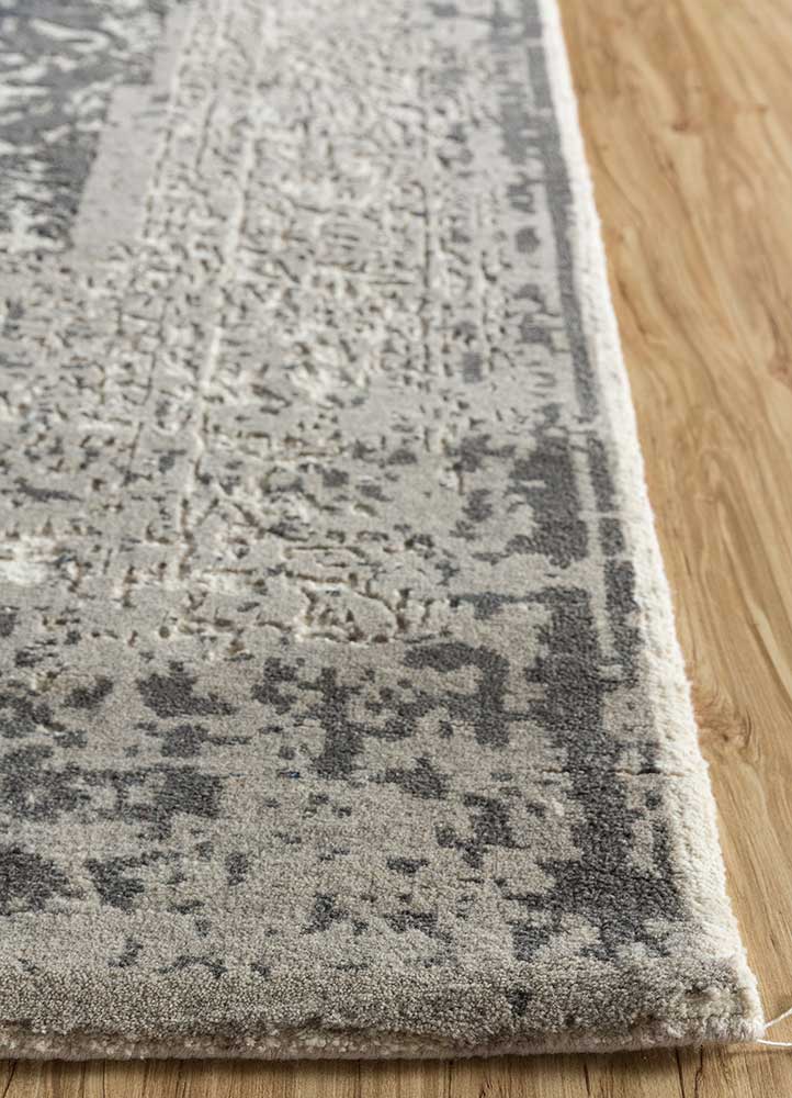 far east grey and black wool hand knotted Rug - Corner