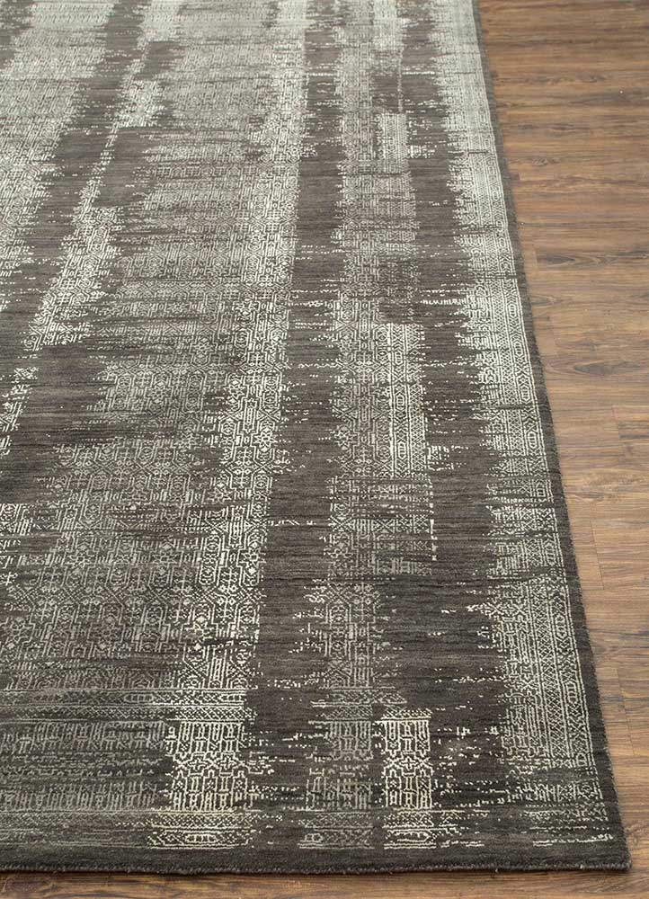 wisteria grey and black wool and silk hand knotted Rug - Corner