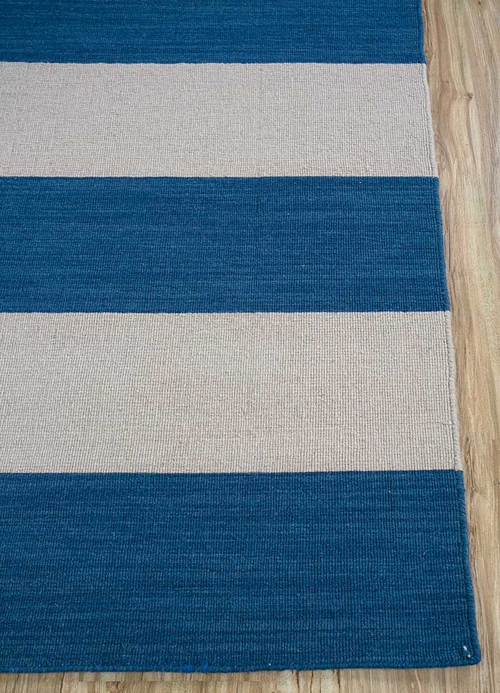 aqua blue wool flat weaves Rug - Corner