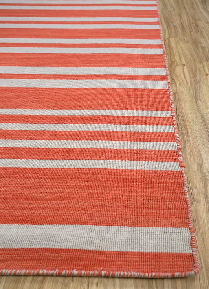 aqua red and orange wool flat weaves Rug - Corner