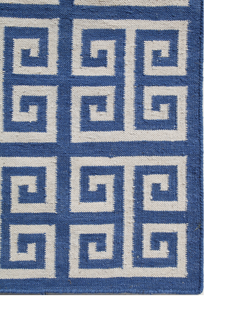 anatolia blue wool flat weaves Rug - Corner