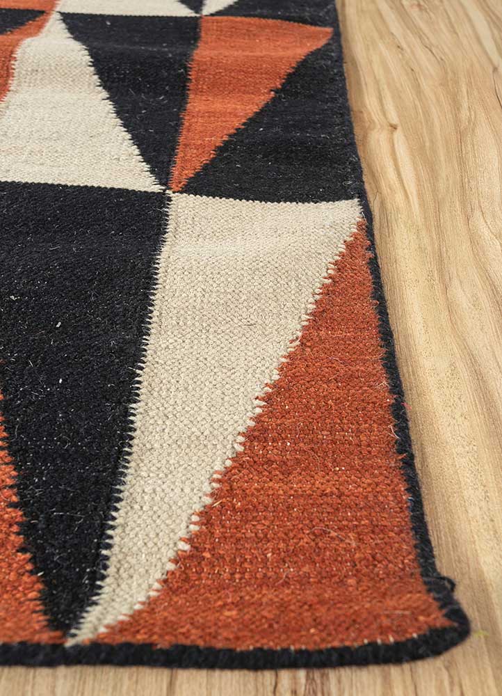 anatolia red and orange wool flat weaves Rug - Corner