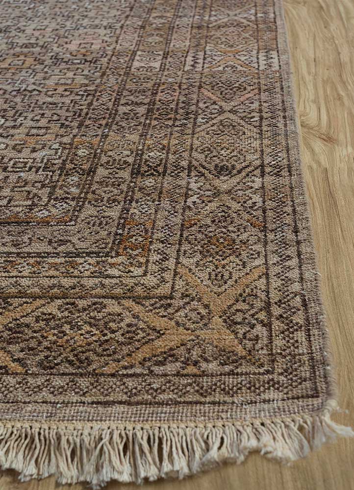 someplace in time beige and brown wool hand knotted Rug - Corner
