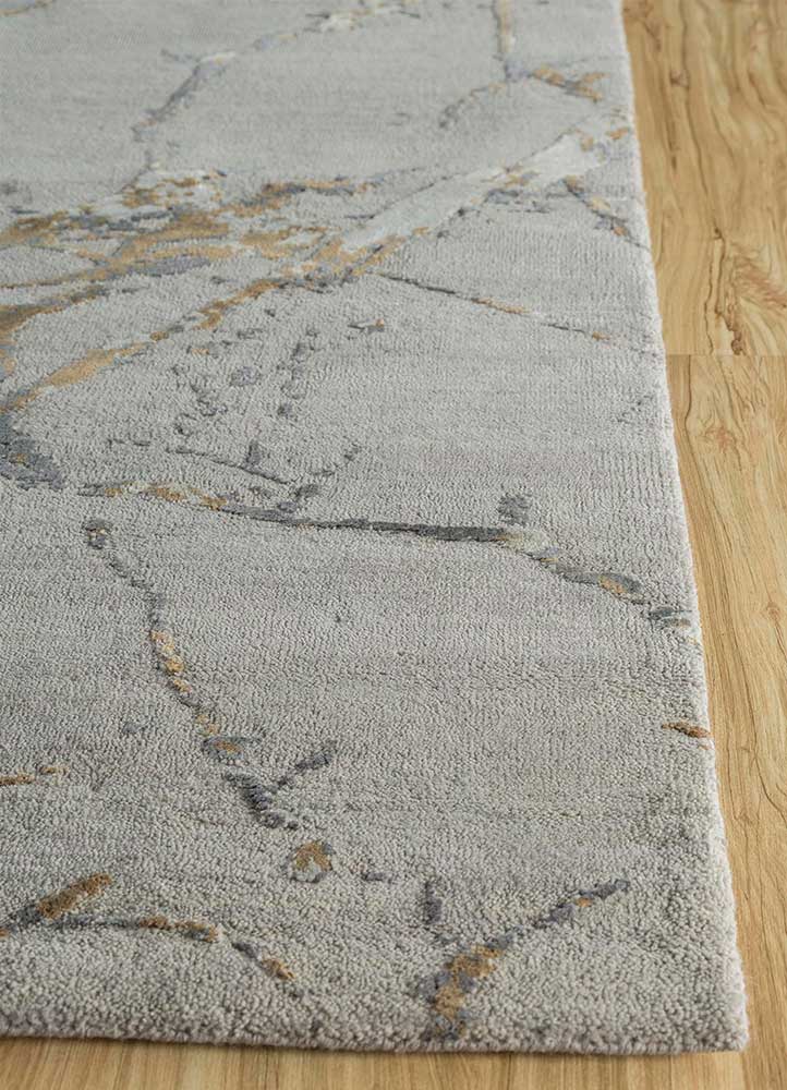 urban pause by kavi grey and black wool and silk hand knotted Rug - Corner