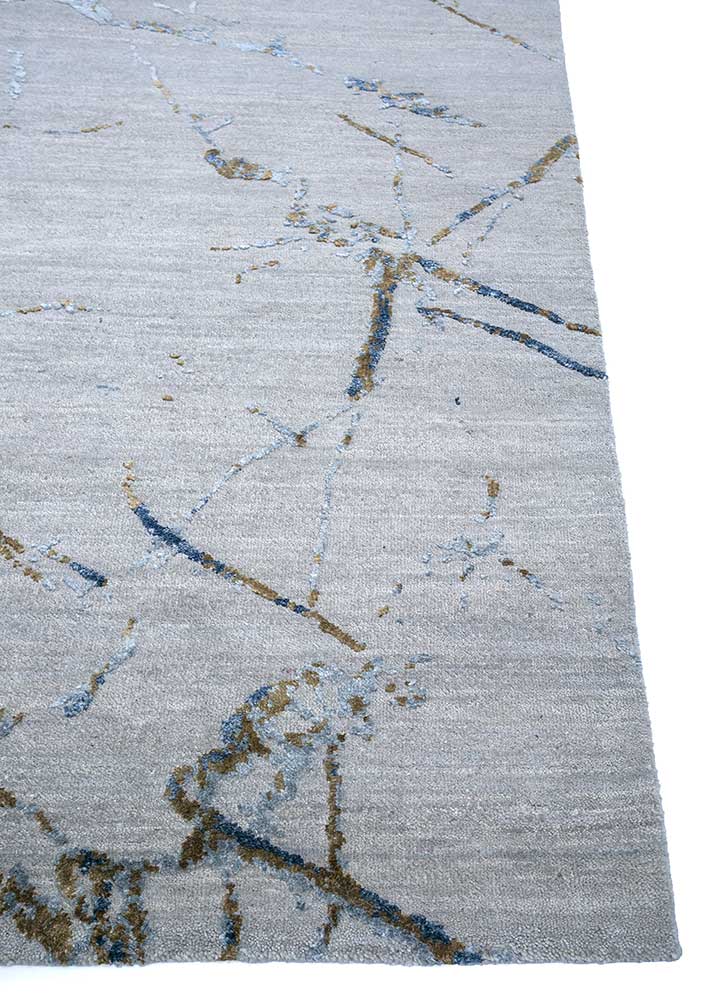 urban pause by kavi grey and black wool and silk hand knotted Rug - Corner