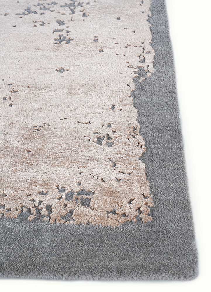 urban pause by kavi beige and brown wool and bamboo silk hand knotted Rug - Corner