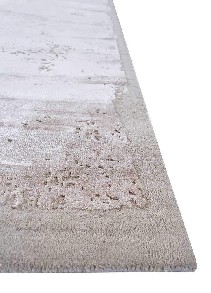 urban pause by kavi beige and brown wool and bamboo silk hand knotted Rug - Corner