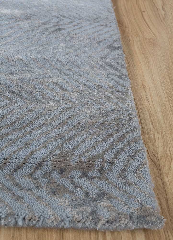 urban pause by kavi blue wool and bamboo silk hand knotted Rug - Corner