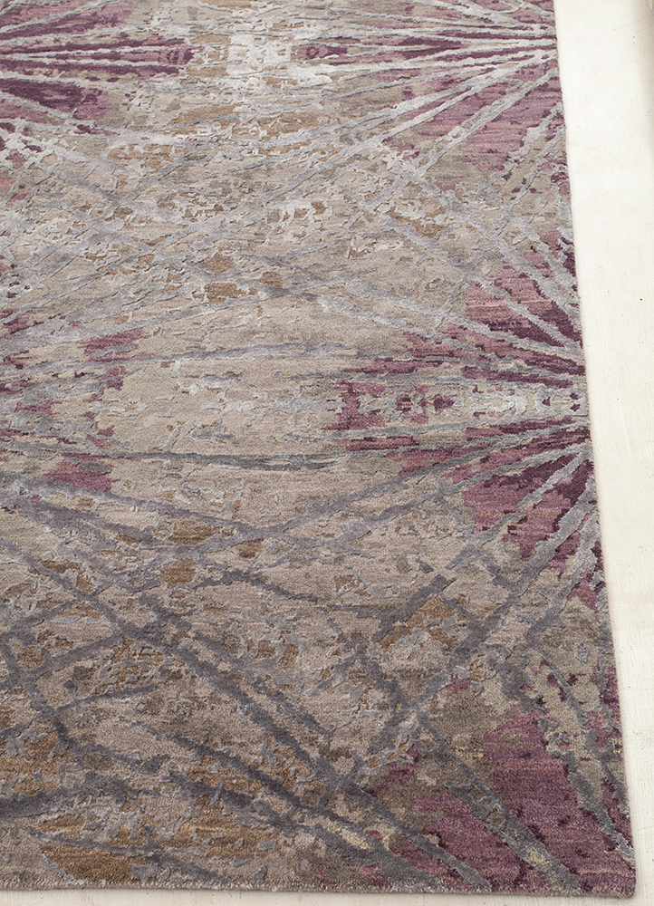 chaos theory by kavi pink and purple wool and bamboo silk hand knotted Rug - Corner