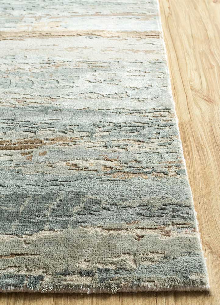 chaos theory by kavi beige and brown wool and bamboo silk hand knotted Rug - Corner