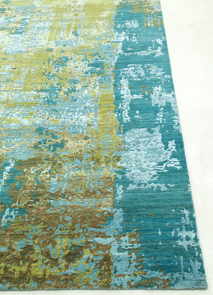 project error by kavi blue wool and bamboo silk hand knotted Rug - Corner