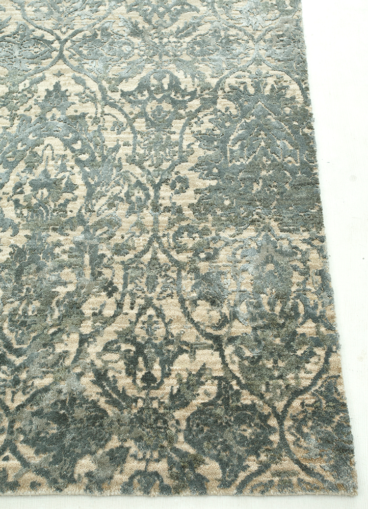 chaos theory by kavi ivory wool and bamboo silk hand knotted Rug - Corner