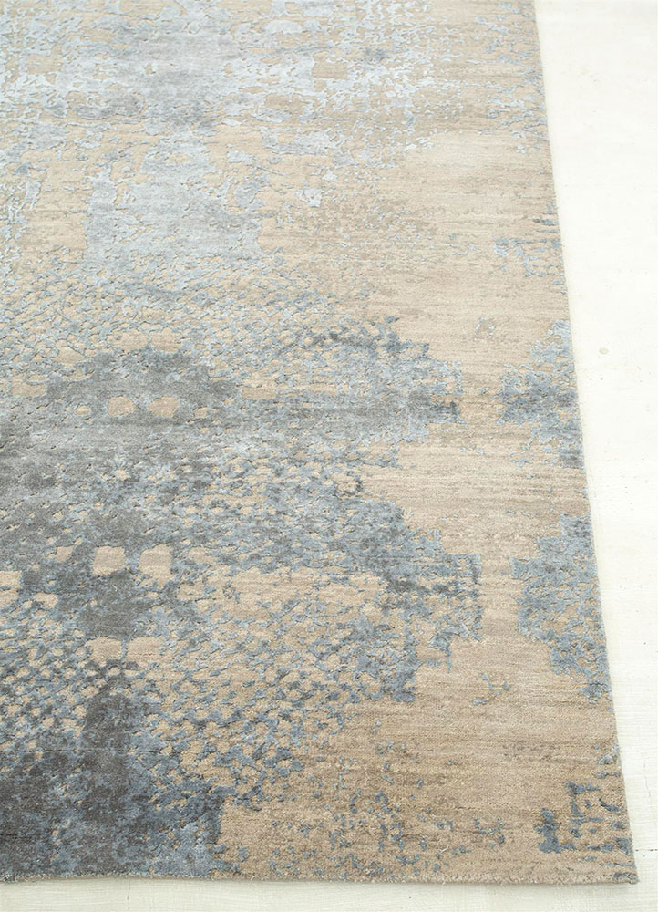 project error by kavi ivory wool and bamboo silk hand knotted Rug - Corner