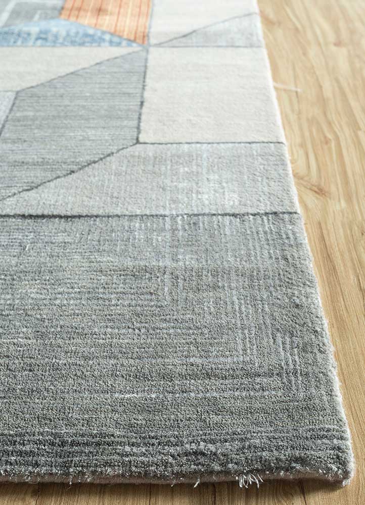 aakar by kavi ivory wool and bamboo silk hand knotted Rug - Corner