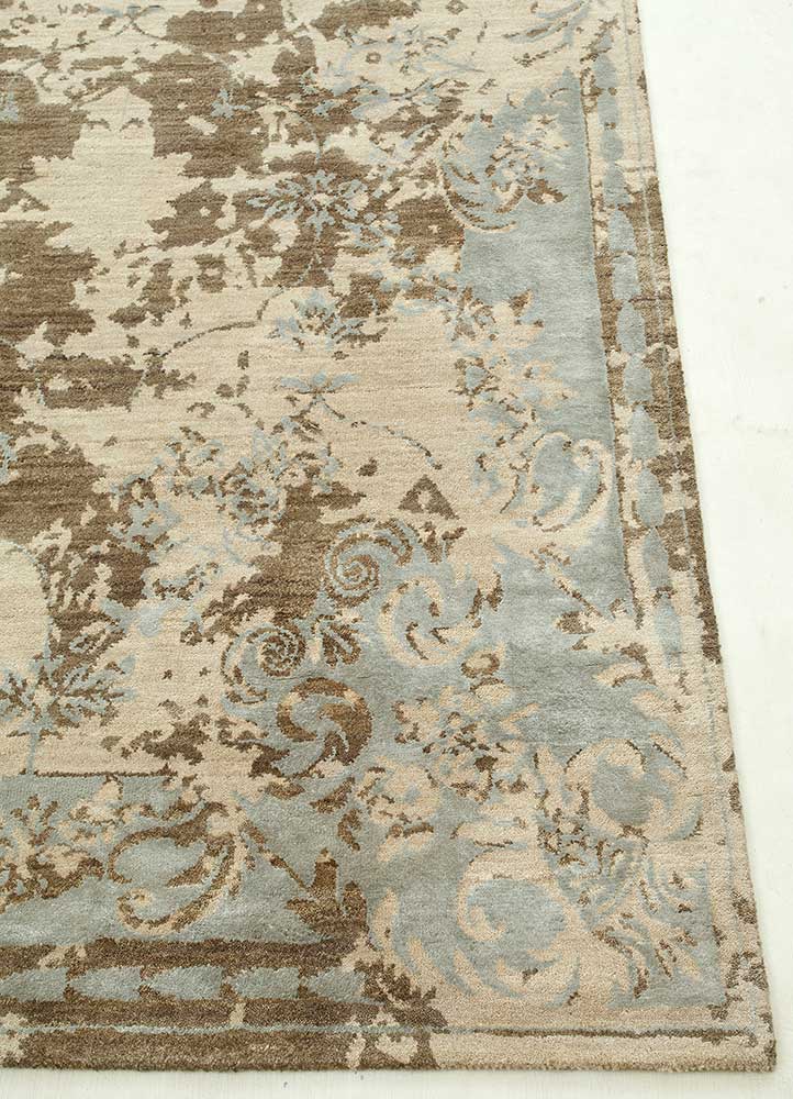 wisteria beige and brown wool and viscose hand knotted Rug - Corner