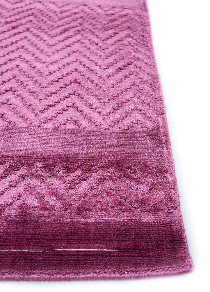 graze pink and purple bamboo silk hand loom Rug - Corner