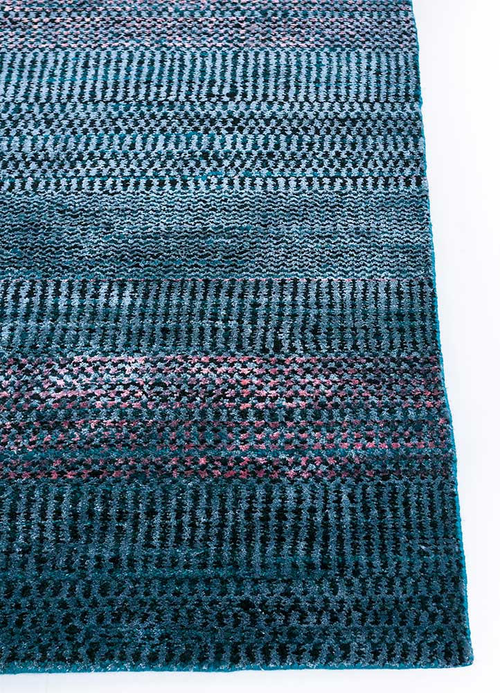 acar blue wool and bamboo silk hand loom Rug - Corner
