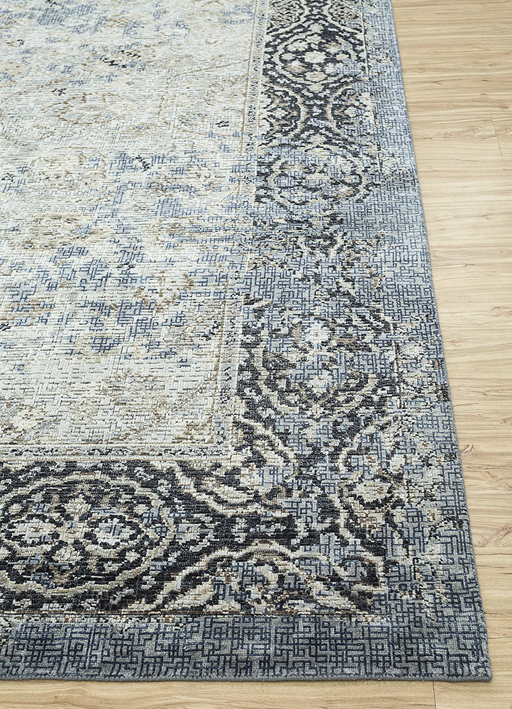 wisteria blue wool and silk hand knotted Rug - Corner