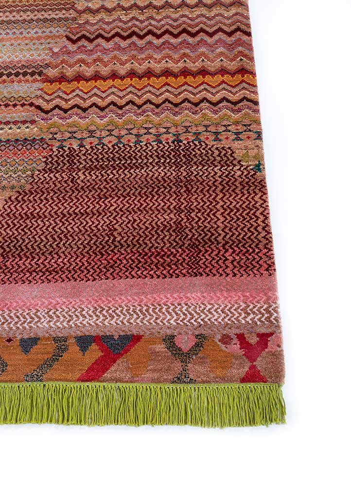 manchaha red and orange wool and bamboo silk hand knotted Rug - Corner