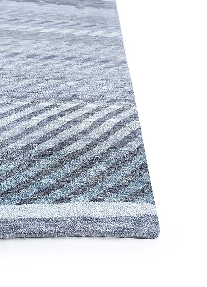manchaha blue wool and silk hand knotted Rug - Corner