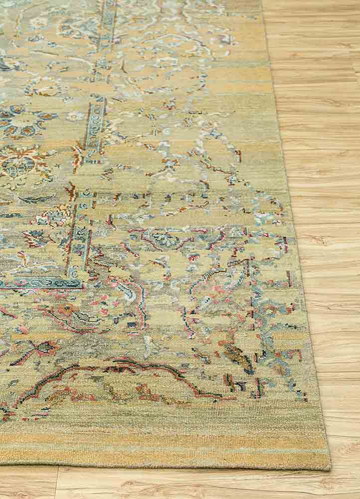 wisteria gold wool and silk hand knotted Rug - Corner