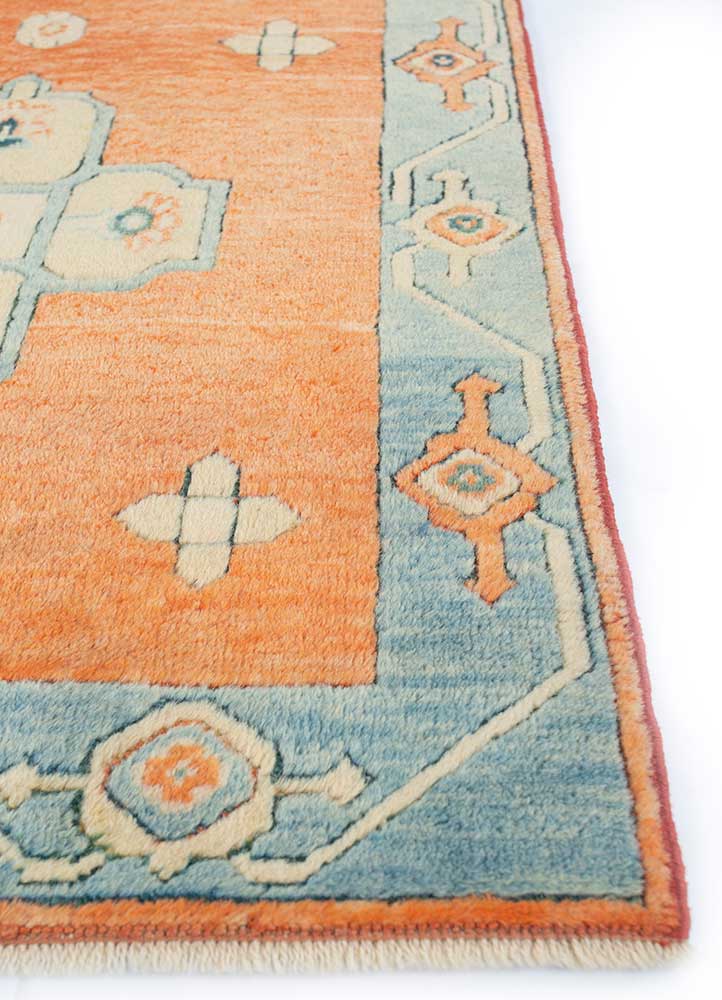 erbe red and orange wool hand knotted Rug - Corner
