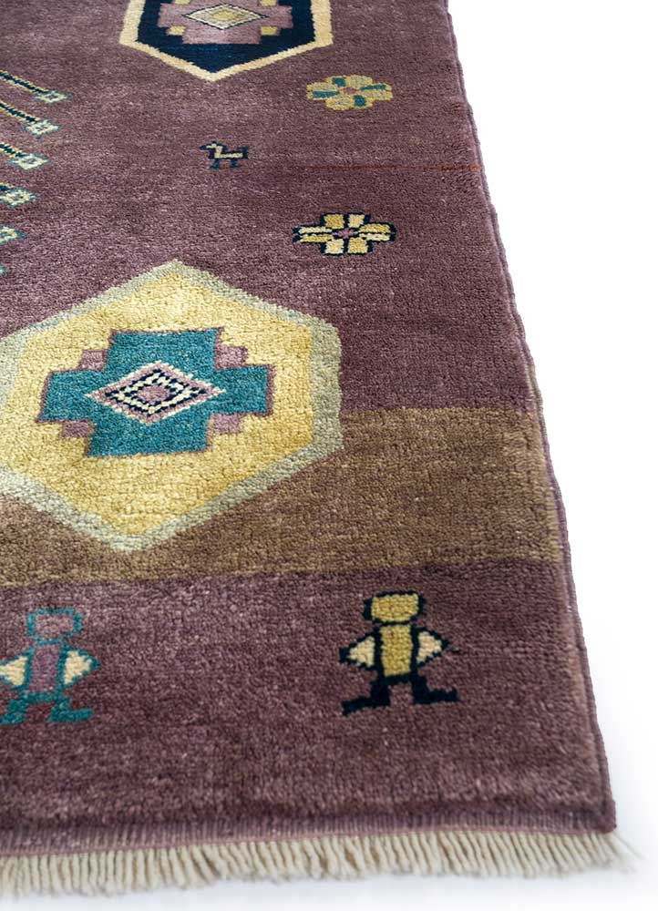 erbe pink and purple wool hand knotted Rug - Corner