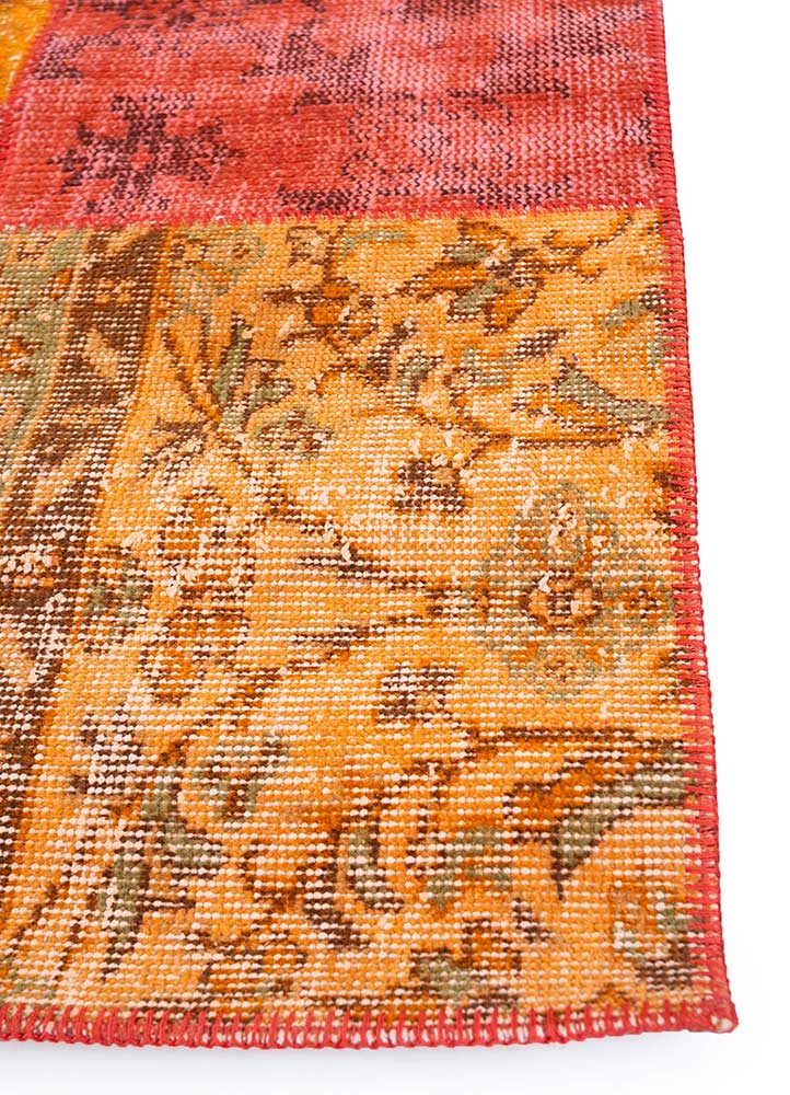 vintage red and orange wool patchwork Rug - Corner