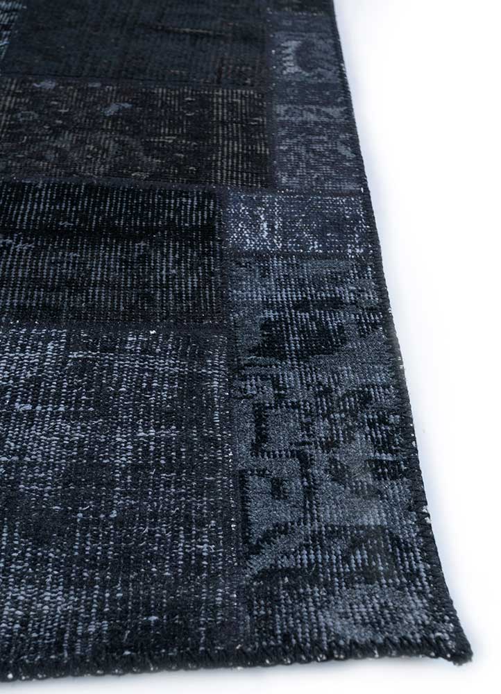 vintage grey and black wool patchwork Rug - Corner