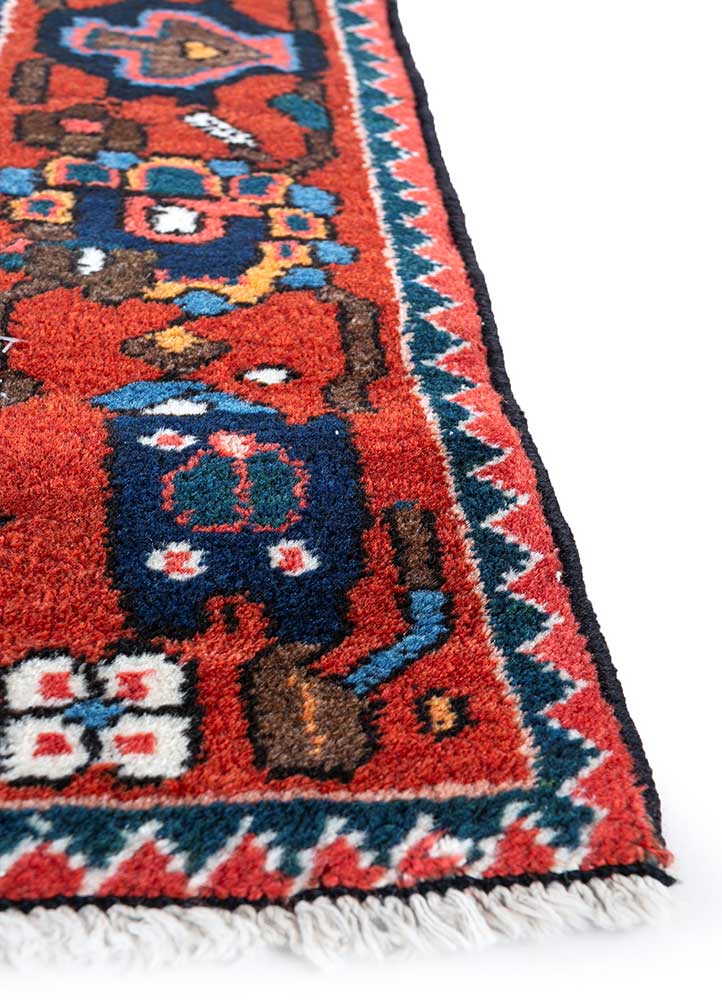 aalam red and orange wool hand knotted Rug - Corner