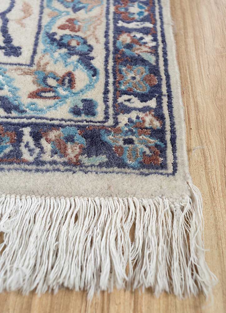 aalam blue wool and silk hand knotted Rug - Corner