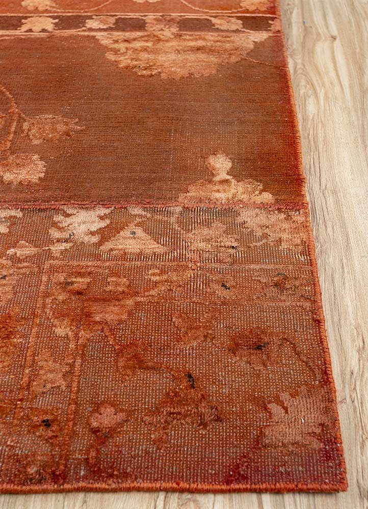 lacuna red and orange wool and silk patchwork Rug - Corner