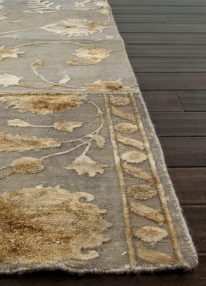lacuna beige and brown wool and silk patchwork Rug - Corner