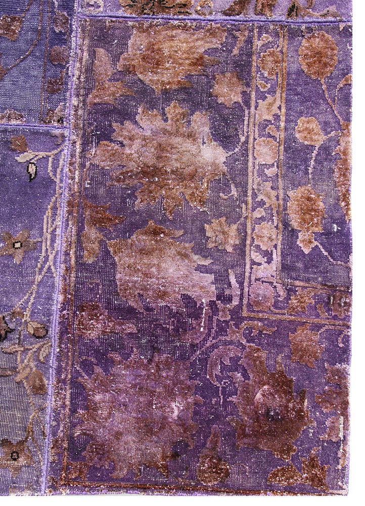 lacuna pink and purple wool and silk patchwork Rug - Corner