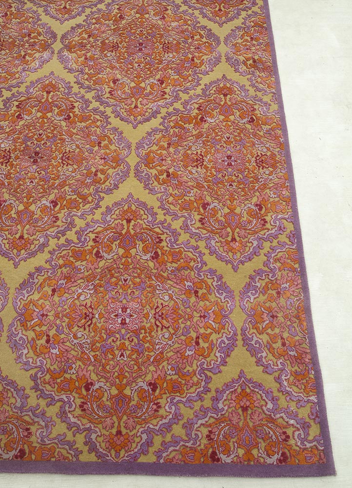 floret red and orange wool and silk hand knotted Rug - Corner