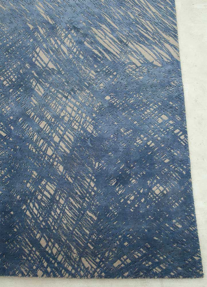 free verse by kavi blue wool and silk hand knotted Rug - Corner