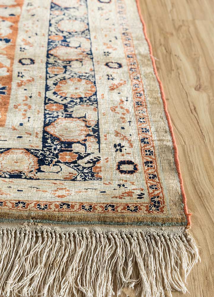antique beige and brown silk hand knotted Rug - Corner