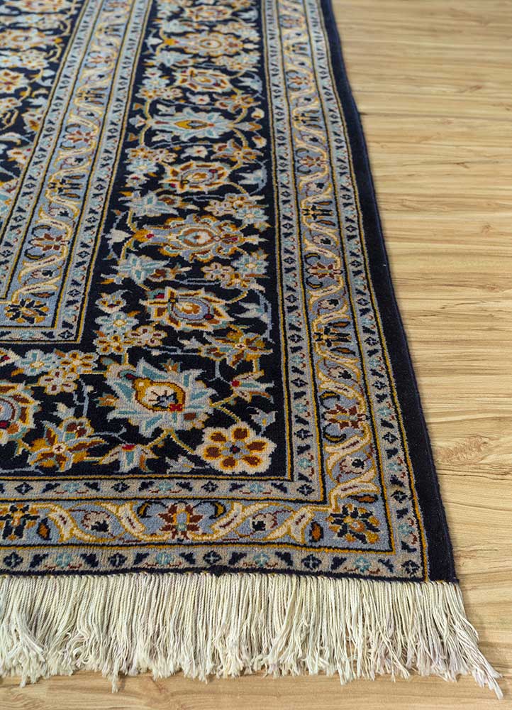 antique blue wool hand knotted Rug - Corner