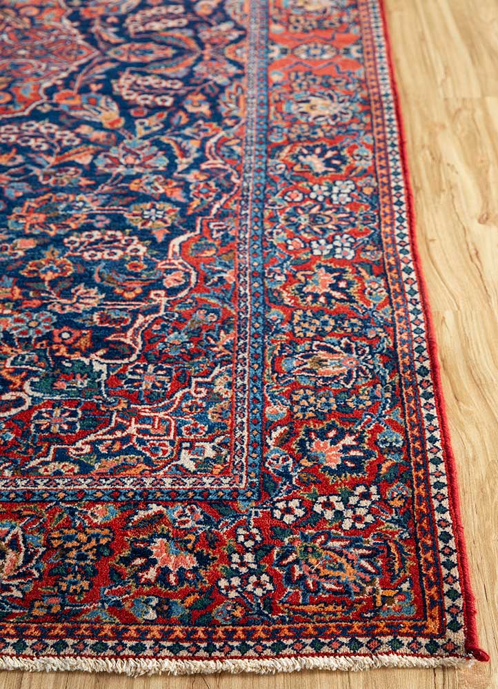 antique blue wool hand knotted Rug - Corner