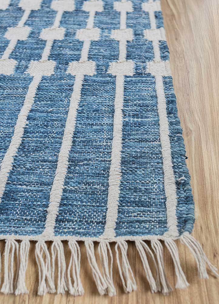 anatolia blue cotton flat weaves Rug - Corner