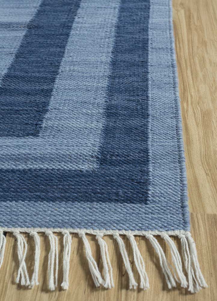 indusbar blue wool flat weaves Rug - Corner