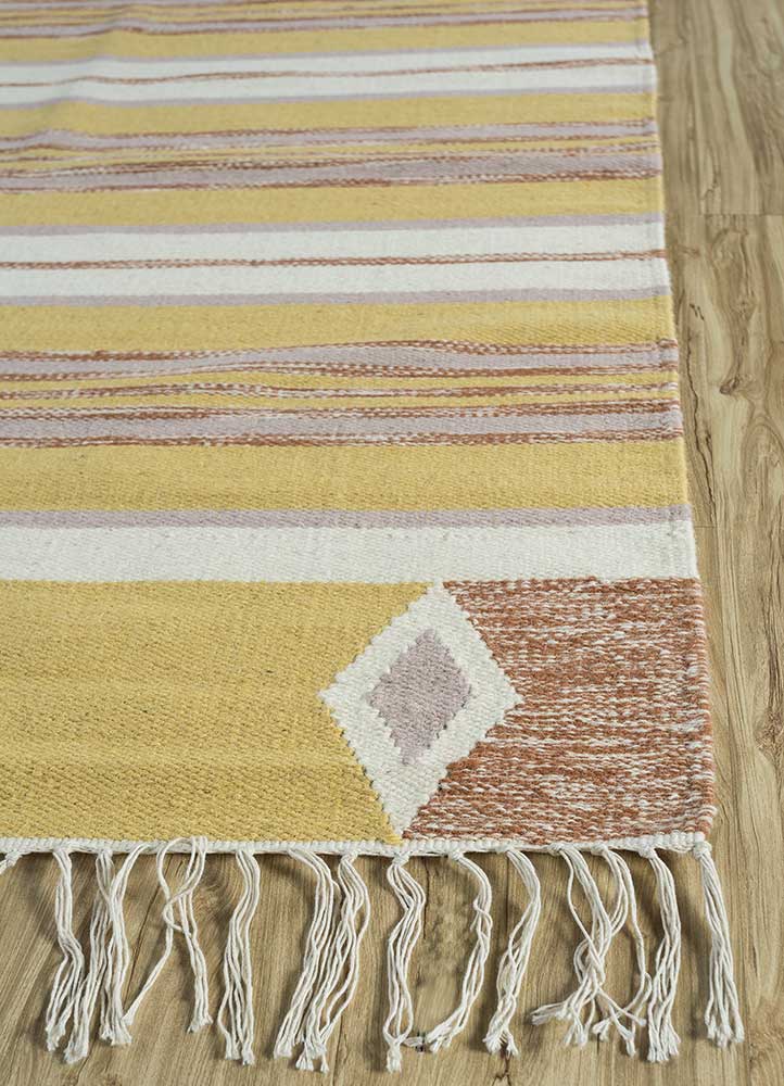 bedouin beige and brown wool flat weaves Rug - Corner