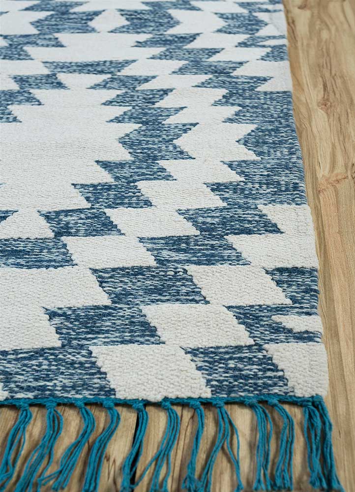 bedouin blue wool flat weaves Rug - Corner