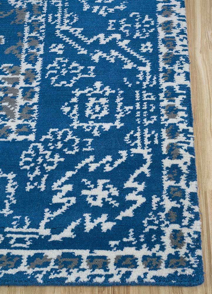 akida blue wool hand knotted Rug - Corner
