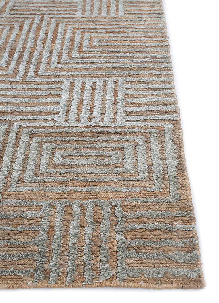 abrash beige and brown jute and hemp hand knotted Rug - Corner