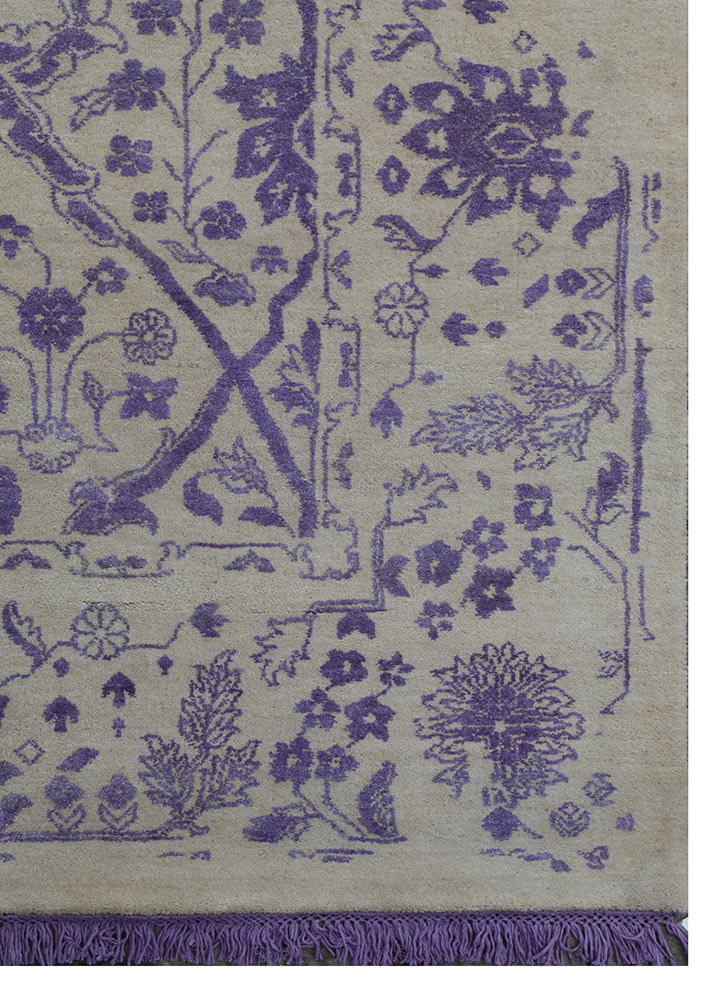 cyanna pink and purple wool and silk hand knotted Rug - Corner
